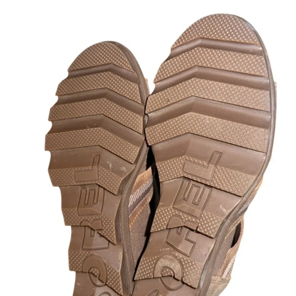 Sorel Joanie II Lace Womens 9 Pre-Owned‎ Wedge Sandal Brown Leather Strappy Lace